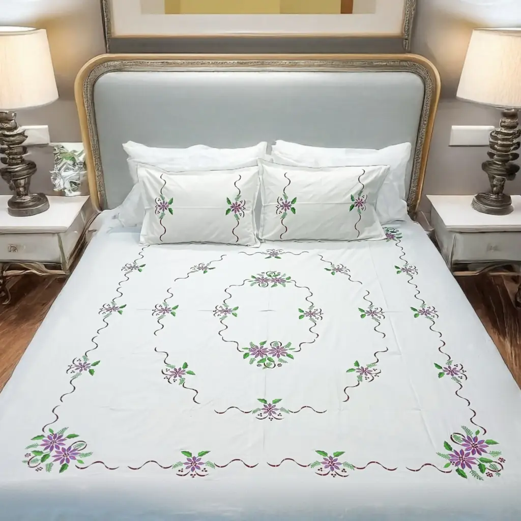 Pure Cotton White Chikankari Double Bed Bedsheet | 102x90 inches | Nazaakat