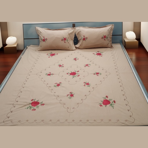 [LALGLB02] Laal Gulaab - Beige - Rose Beige Bedsheet 