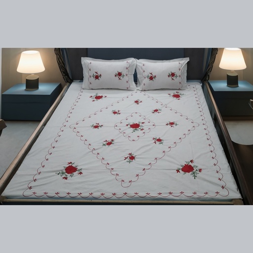 [LALGLB01] Laal Gulaab - White - Rose White Bedsheet 
